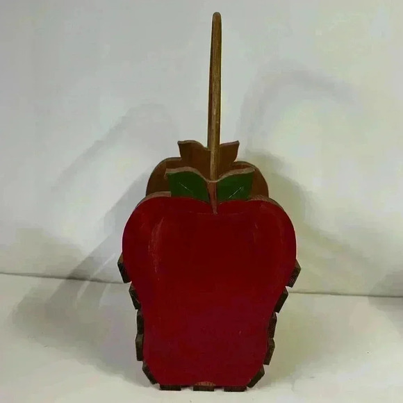 Vintage Wooden Apple Basket with Handle - Rustic Farmhouse Decor - Picture 4 of 7